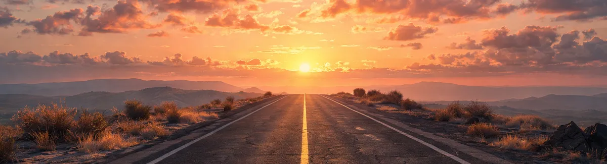 Open road stretching toward a sunset horizon — symbolising strategic decision-making and the path forward under pressure