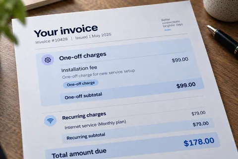 Invoice showing a clearly labelled one-off installation charge